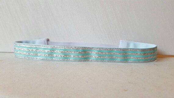 Aqua Diamond Stripe- Glitter Shiny Striped Aqua Blue Non 