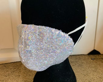 Holiday Mask Collection, Silver Masks,  silver sequin Masks, Adjustable masks, Sequin Masks, Comfortable Masks, Flashy Masks, Face masks