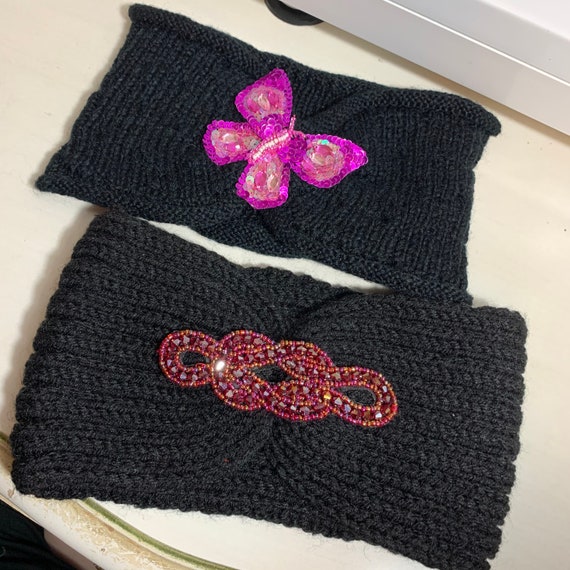 Black beaded winter headband Black Sparkly Headband Beaded Headband | Black Headband  main image 3