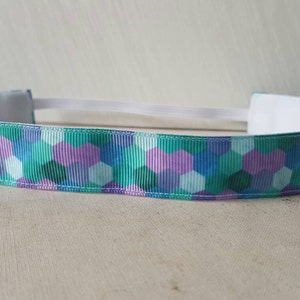 Cool Tone octagons No slip headband, non slip headband, running headband, swanky bands, purple and teal headband, headbands, hair accessorie image 2