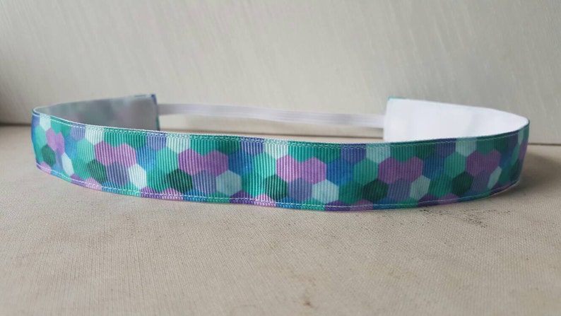 Cool Tone octagons No slip headband, non slip headband, running headband, swanky bands, purple and teal headband, headbands, hair accessorie image 2