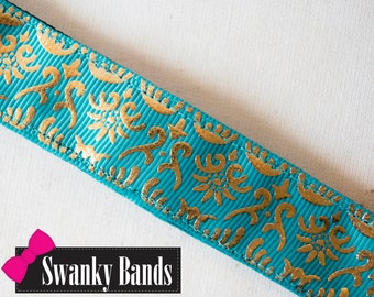 Teal Sea Creatures- Gold No slip headband, Athletic Headband, Non Slip Headband, Running Headband, Purple, Swanky Bands