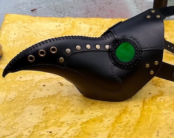 Black Leather Plague Doctor Dr Mask, Halloween Costume Leather Mask, Steampunk, Horror, Crow Raven Black Bird Mask, Cosplay Larp Gothic
