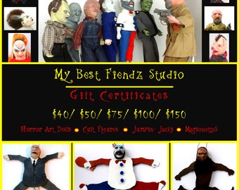 Electronic Gift Certificate, Last Minute Gift for Horror Scary Movie Fan Fandom, Cult Film Figure Fan, Bigfoot, Horror Art Doll, Marionette