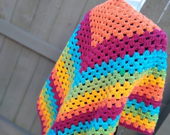 Rainbow colors crocheted date night soft, warm, and cozy shawl wrap
