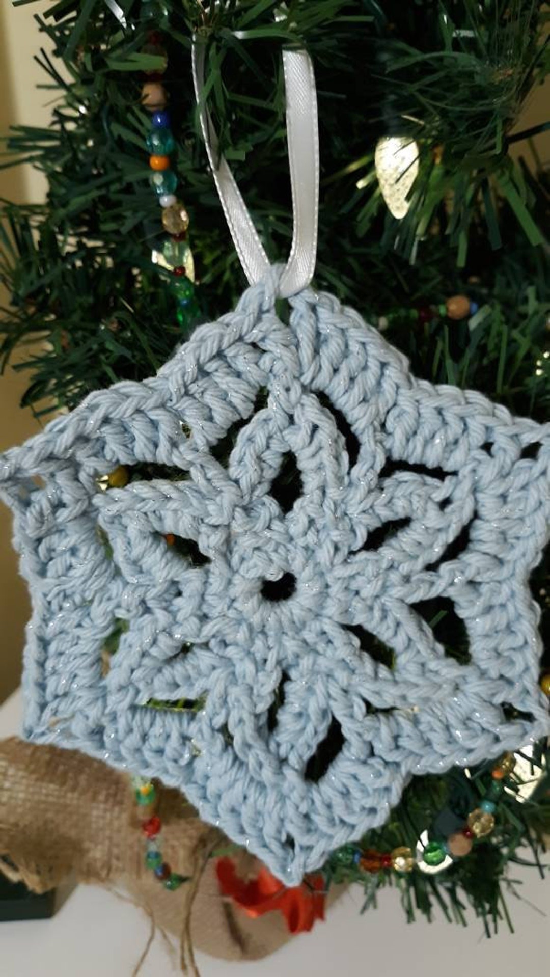 Light Powder Blue With Silver Thread Sparkle Snowflake Christmas Tree ...