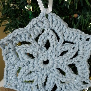 Light powder blue with silver thread sparkle snowflake Christmas tree ornament, sparkle snowflake, Christmas ornament, blue ornament, silver