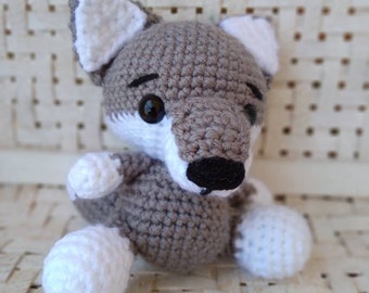 Crocheted amigurumi gray wolf stuffed animal Woodland wolf stuffed animal toy Big bad wolf