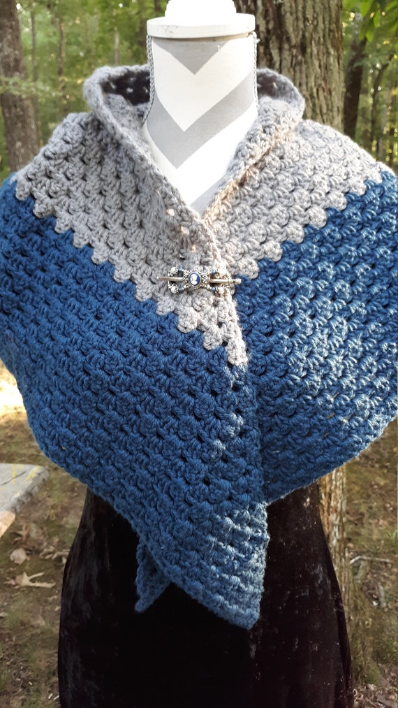 Gray and blue crocheted shawl Crocheted shawl Gray and blue shawl Gray and blue date night shawl Shawl Wrap Crocheted wrap Warm shawl