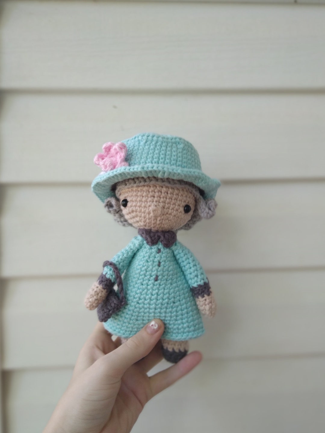 Queen Elizabeth II Crocheted Doll in Blue Dress Crocheted Queen