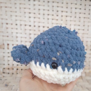 Blue crocheted amigurumi small whale stuffed animal Ocean animal blue whale Sea life amigurumi knit whale Sea and ocean lover gift Plushie