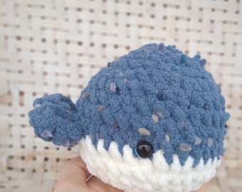 Blue crocheted amigurumi small whale stuffed animal Ocean animal blue whale Sea life amigurumi knit whale Sea and ocean lover gift Plushie