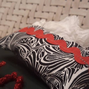 Black white and red tissue holder Crocheted butterfly bookmark set Crocheted butterfly Sewn tissue holder Tissue keeper