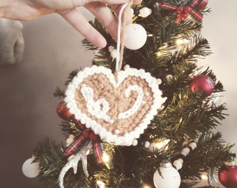 Crocheted gingerbread cookie Christmas tree ornaments Crocheted Christmas ornaments Gingerbread music heart ornament Knit Christmas ornament