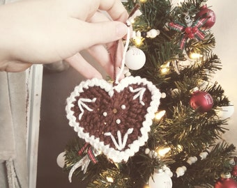 Crocheted gingerbread cookie Christmas tree ornaments Crocheted Christmas ornaments Gingerbread heart ornament Knit Christmas ornament