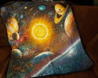 Planetary Outer space Solar system lap quilt Galactic Outer space quilt Galaxy Solar system wall hanging Planetary wall hanging Solar system