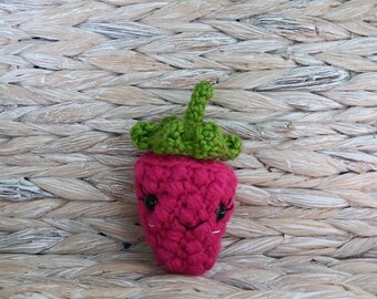 Pink friendly raspberry crocheted sweet pink raspberry buddy for fruit basket decor Knit cheerful stuffed amigurumi toy Happy fruit basket