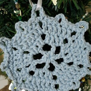Light powder blue with silver thread sparkle snowflake Christmas tree ornament, sparkle snowflake, Christmas ornament, blue ornament, silver