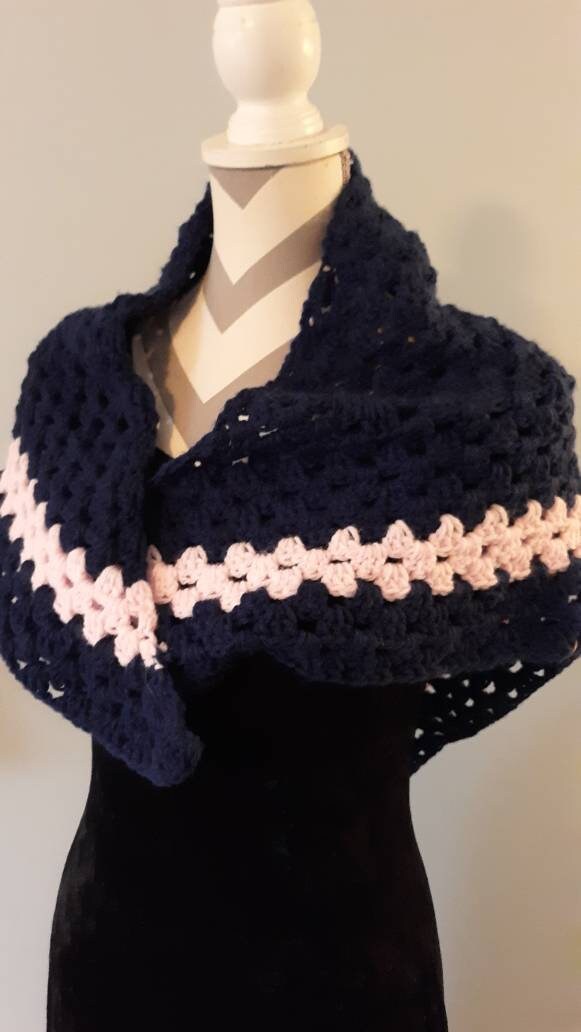 Little girl shawl Crocheted shawl in navy blue and light pink Etsy