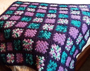 Soft Teal Purple Turquoise throw blanket Crocheted granny square throw blanket Crocheted afghan Afghan Blanket Throw Baby blanket Lapghan