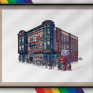 Roscoe&#39;s Tavern - A Chicago Hand-painted Watercolor Art Print | Chicago Architecture Print | Chicago Gay Pride Gift | Modern Wall Art