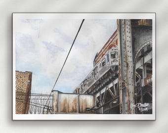 Chicago Old Town L - A Chicago Hand-painted Watercolor Art Print