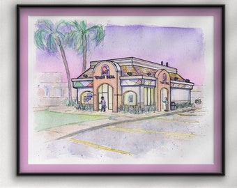 Open Late ~ Taco Bell - Watercolor Painting Print
