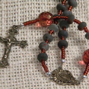 Matte Blood Stone, russet glass and bronze rosary