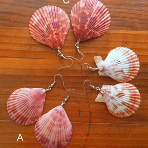 Real Scallop Shell Dangle Earrings: Large Seashell Jewelry