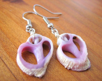 Purple Seashell Earrings, Purple Dangle Earrings, Sliced Shell Earrings, Dainty Seashell Earrings, Purple Seashell Jewelry