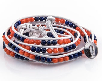 Pomarańczowo-niebieska bransoletka z koralików w kształcie piłki nożnej