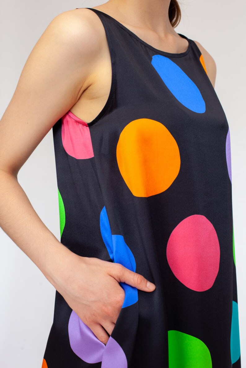 Silk strap dress-Silk slip dress Sleeveless silk maxi dress Silk shift dress Silk maxi dress with polka dot Silk polka dot sundress