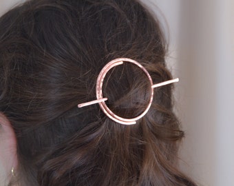 Open Circle Hair Slide - Copper Hair Clip - Bare Copper Hair Clip - Copper Hair Barrette Pin  - Copper Hair Stick - Gift for Her - Shawl Pin