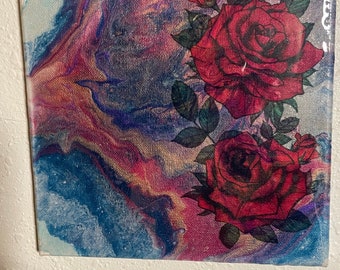 Rose, painting, acrylic paint, fluid art, pour painting, red roses, rose art, acrylic painting, home decor, wall art, paintings, resin art