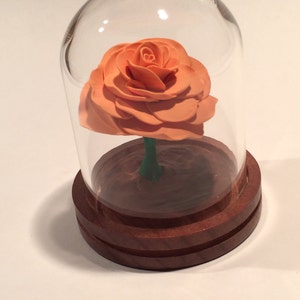 Light orange rose, Rose Dome, Enchanted Rose, Orange Rose, Cake topper, Wedding, Fairy Tale Rose, Beauty and the Beast Rose, Rose in glass image 1