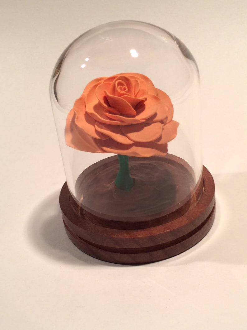 Light orange rose, Rose Dome, Enchanted Rose, Orange Rose, Cake topper, Wedding, Fairy Tale Rose, Beauty and the Beast Rose, Rose in glass image 1