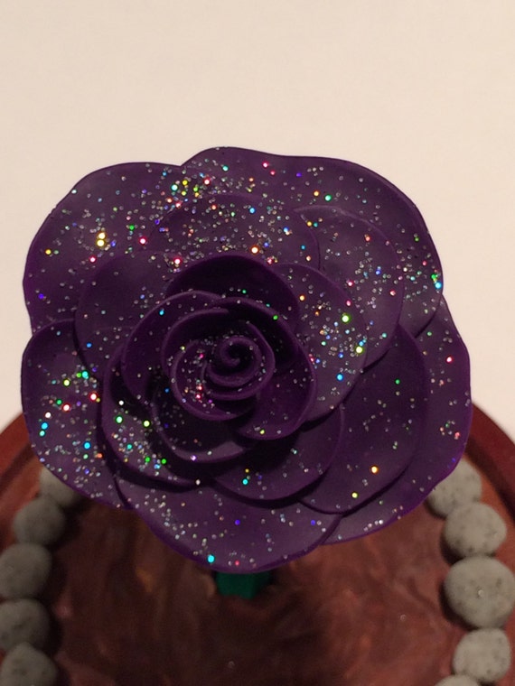 Purple Galaxy Rose, Beauty and the Beast Rose, Enchanted Rose, Purple Rose  With Glitter in a Glass Dome, Large Glass Dome Rose, Magic Rose 