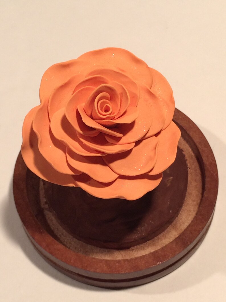 Light orange rose, Rose Dome, Enchanted Rose, Orange Rose, Cake topper, Wedding, Fairy Tale Rose, Beauty and the Beast Rose, Rose in glass image 2