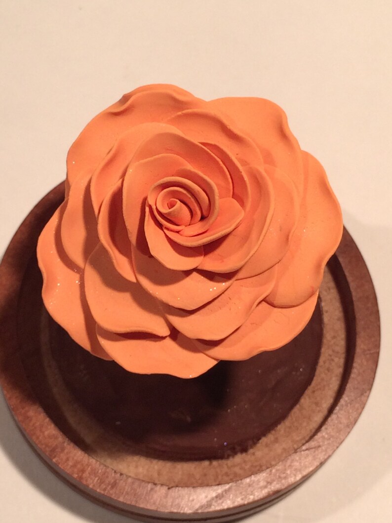 Light orange rose, Rose Dome, Enchanted Rose, Orange Rose, Cake topper, Wedding, Fairy Tale Rose, Beauty and the Beast Rose, Rose in glass image 3