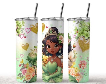 Princess Cartoon 20oz Skinny Tumbler Wrap Png, Sublimation, Birthday Gift, Love Cup, Tumbler Straight &Tapered Wrap, Digital Download