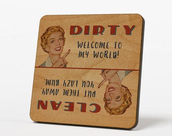 Funny Dirty Clean Dishwasher Magnet, Vintage Wife - Women Design with Cute Saying
