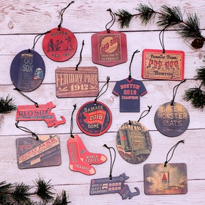 Red Sox 2018 Ornament Gift Set,  14 Wood Baseball Stadium Wood Sox Tree Tree Ornaments