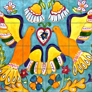 Mexican Doves By Becki Thomas Tile Mural Backsplash, Kitchen Home Décor, Artwork on Tiles, Decorative Tiles, Ceramic Tile Mural, USA Made