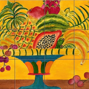 Fruit Theorum Tile Mural Backsplash, Kitchen Home Décor, Artwork on Tiles, Decorative Tiles, Ceramic Tile Mural, USA Made
