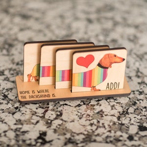 Dachshund Wood Coaster Set with Magnet Backing image 8