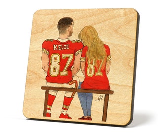 Travis Kelce and Taylor wood or Ceramic Coaster