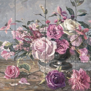 Pink Petals By Abraham Hunter  Tile Mural Backsplash, Kitchen Home Décor,  Tile Artwork  Decorative Tile, Ceramic Tile Mural