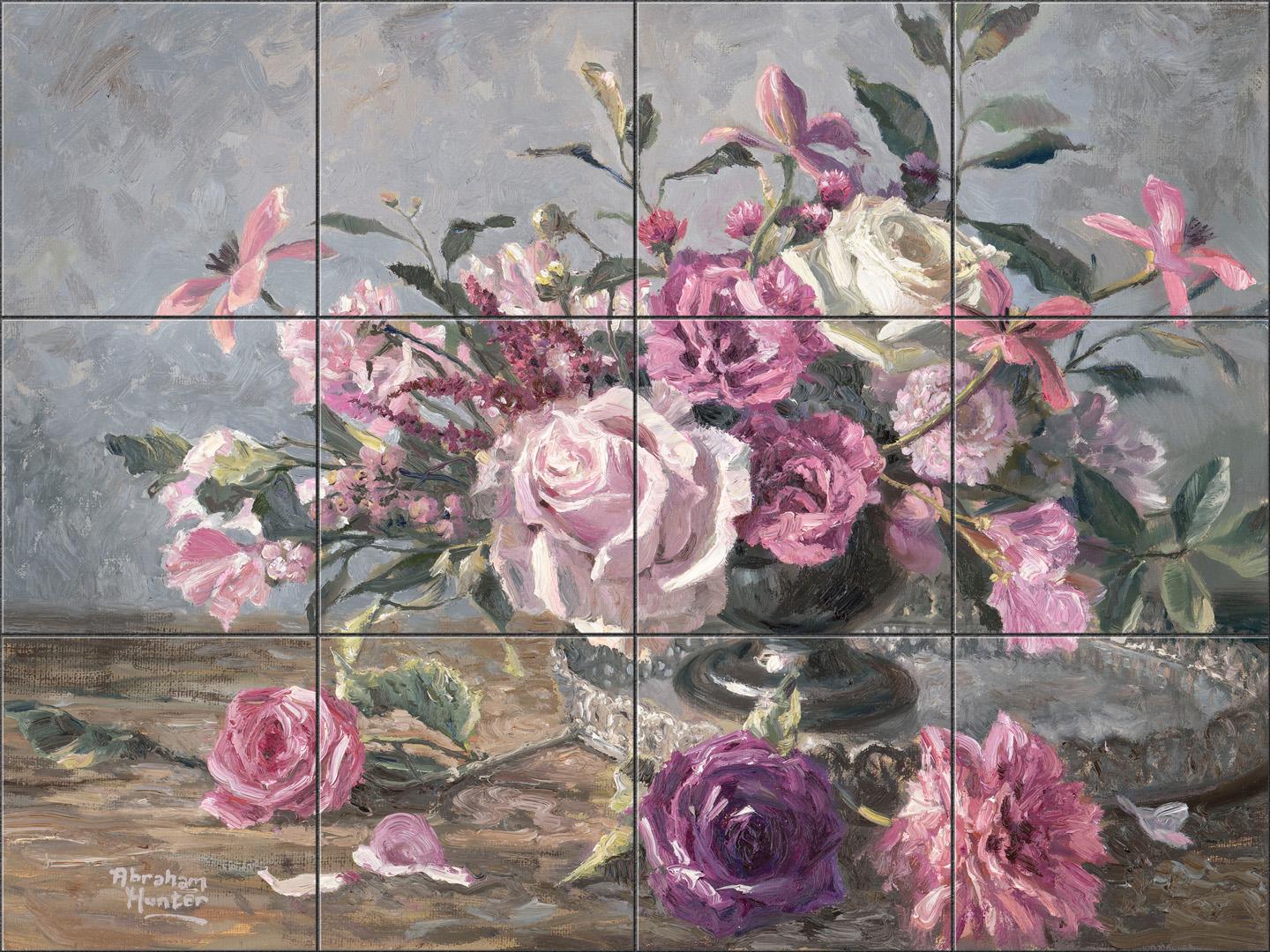 Pink Petals By Abraham Hunter Tile Mural Backsplash, Kitchen Home Décor, Tile Artwork Decorative Tile, Ceramic Tile Mural