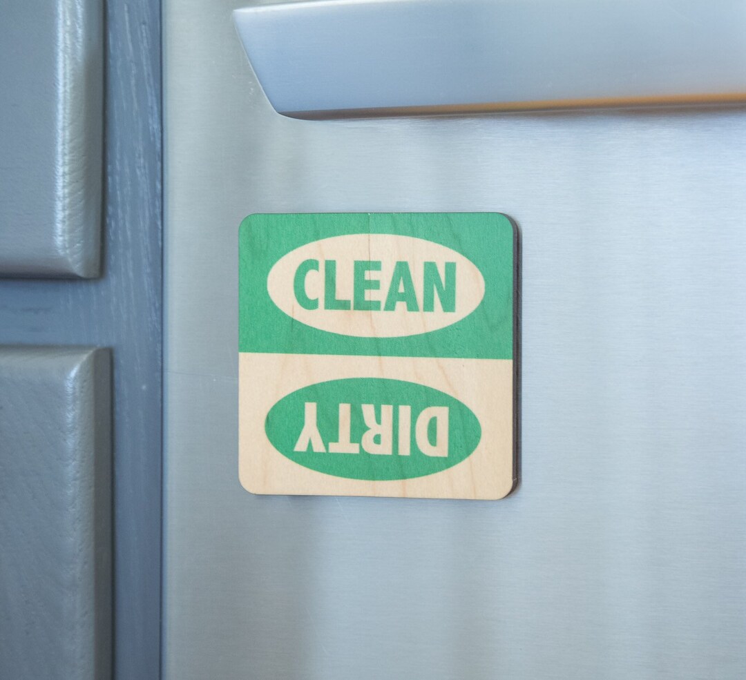 Green Dirty Clean Wood Magnet for Dishwasher, Retro Modern Kitchen ...