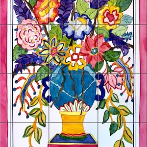 Frühlingsfeier Vase von Becki Thomas Fliesenbild Backsplash, Küche Wohndekor, Kunstwerk auf Fliesen, dekorative Fliesen, USA hergestellt